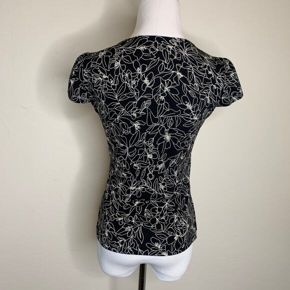 BCBG black White Floral Faux Wrap Top Small - Picture 2 of 11